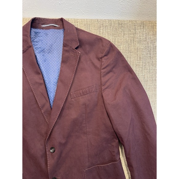 Bugatti Mens 42  Two Button Blazer Sports Coat Suit Jacket Maroon With Blue Line - Picture 14 of 16